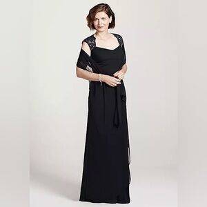 Xscape Black Evening Gown with Lace Details